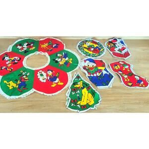 Vintage Disney Holiday Wreath & Ornaments Cut N Sew Fabric Panel Pluto Mickey ++
